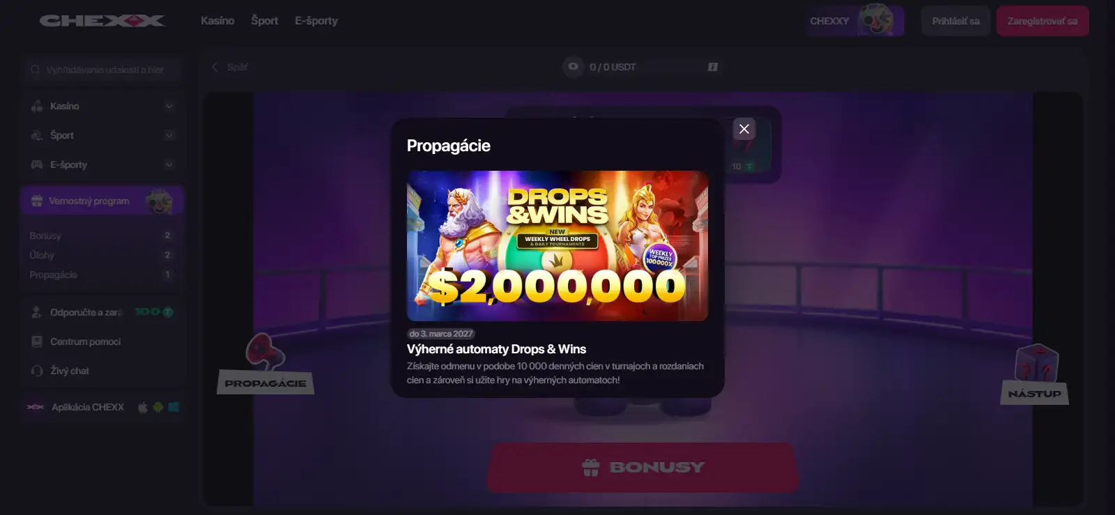 Uvítací balík CHEXX s tromi úrovňami vkladového bonusu